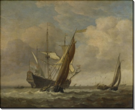 Две лодки и голландский военный корабль - Велде, Виллем ван де (Младший)