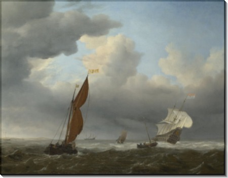 Голландские судна и лодки во время ветра - Велде, Виллем ван де (Младший)