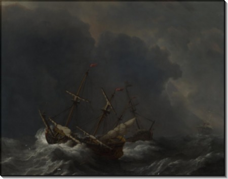 Три корабля в шторм - Велде, Виллем ван де (Младший)
