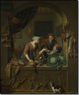 Женщина и продавец рыбы - Мирис, Виллем ван