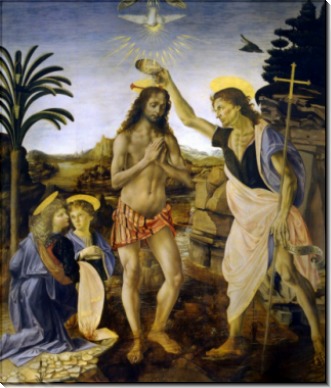 Крещение Христа. Авторы Андреа Вероккьо и  Леонардо да Винчи