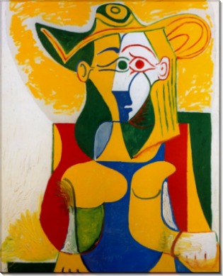 Сидящая женщина с желтым и зеленым, 1962 - Пикассо, Пабло