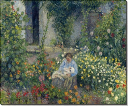 Джули и Людовик-Рудольф Писсарро среди цветов, 1879 - Писсарро, Камиль