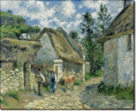 Мощеные улицы в Валеме, Овер-сюр-Уаз, хижины и корова, 1880 - Писсарро, Камиль