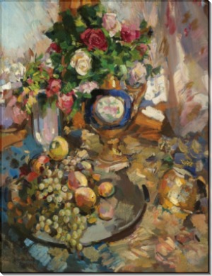 Натюрморт с розами и фруктами, 1921 - Коровин, Константин Алексеевич