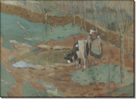Пейзаж с женщиной и коровой - Фризек, Фредерик Карл
