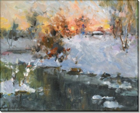 Зимний пейзаж на закате -  Лапшин, Георгий Александрович 
