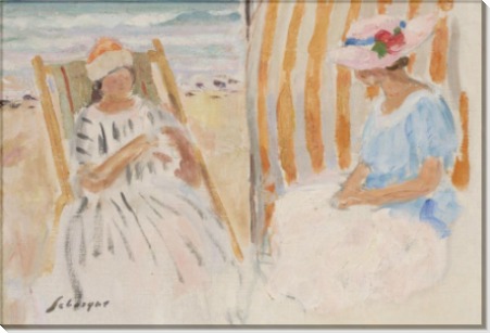 Две молодые женщины на пляже в Сен-Жан-де-Мон - Лебаск, Анри