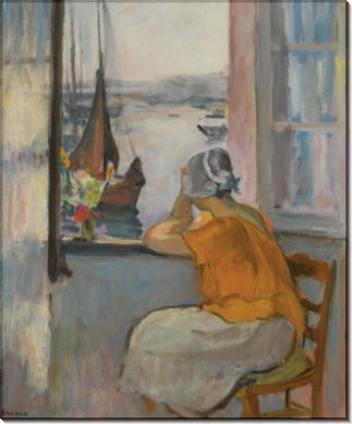 Молодая женщина смотрит в окно на остров Йе, 1920 - Лебаск, Анри