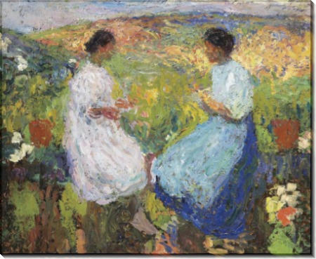 Две женщины сидя лицом к лицу на каменных  перилах, 1912 - Мартен, Анри Жан Гийом