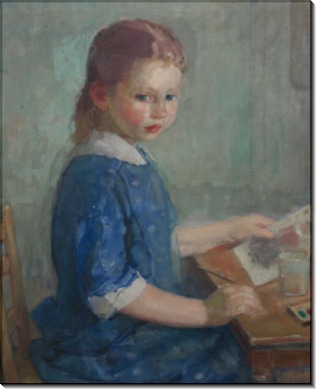 Дочь художника Лидия рисует акварелью, 1912-13 -  Бюхр, Карл Альберт