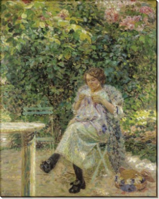 Женщина с шитьем в саду, 1913 - Валле, Людовик 