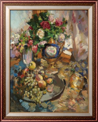 Натюрморт с розами и фруктами, 1921 - Коровин, Константин Алексеевич