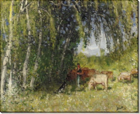 Стадо в березовой роще возле Крез (The Herd in Birch Grove near the Creuse) - Монтезен, Пьер-Эжен