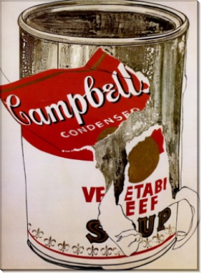 Большая банка супа Кэмпбелл с порванной этикеткой  (Grande boite de soupe Campbell's à l'étiquette déchirée), 1962 - Уорхол, Энди