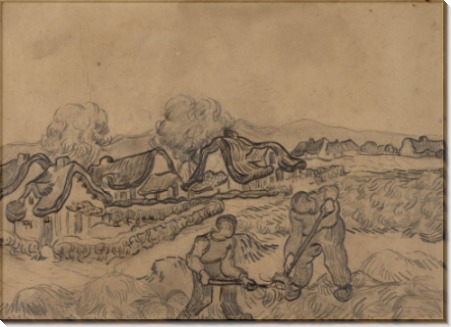 Пейзаж с домом и двумя землекопами (Landscape with Houses and Two Diggers), 1890 - Гог, Винсент ван