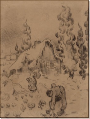 Зимний пейзаж с фигурами работников (Winter Landscape with Working Figures), 1890 - Гог, Винсент ван