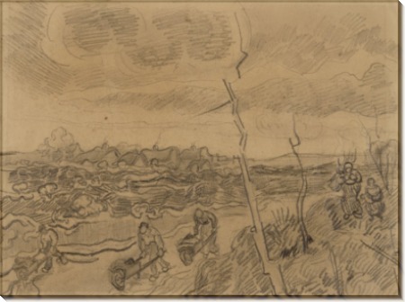 Пейзаж с фигурами, толкающими тачки (Landscape with Figures Pushing Wheelbarrows), 1890 - Гог, Винсент ван