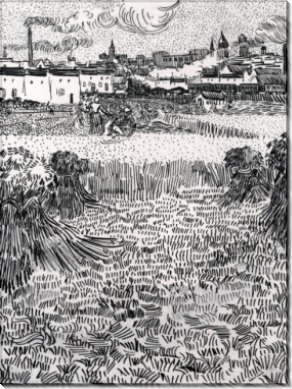Пшеничное поле со снопами и Арлем на заднем плане (Wheat Field with Sheaves and Arles in the Background), 1888 - Гог, Винсент ван