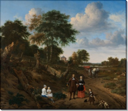 Портрет четы с двумя детьми и няней на фоне пейзажа - Велде, Адриан ван де