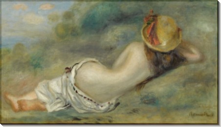 Купальщица в шляпке, лежащая на траве, 1892 - Ренуар, Пьер Огюст