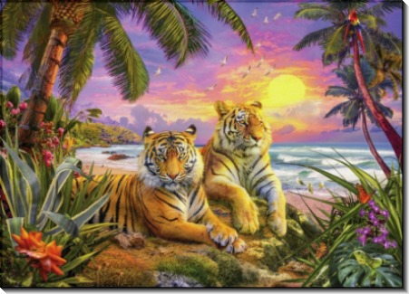 Тигры на фоне пейзажа - Красный, Ян Патрик (20 век)