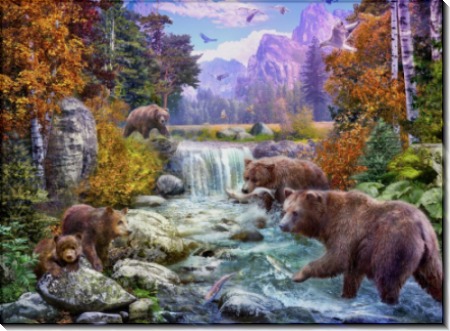 Медведи на горном ручье - Красный, Ян Патрик (20 век)