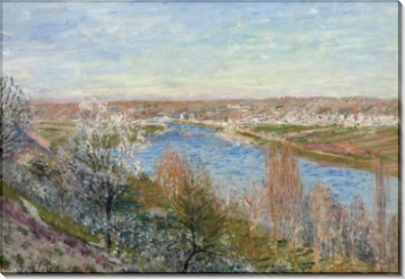 Деревня в Шампани на закате дня, апрель - Сислей, Альфред