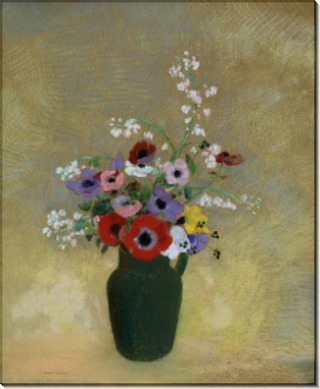 Большая зеленая ваза с разными цветами - Редон, Одилон