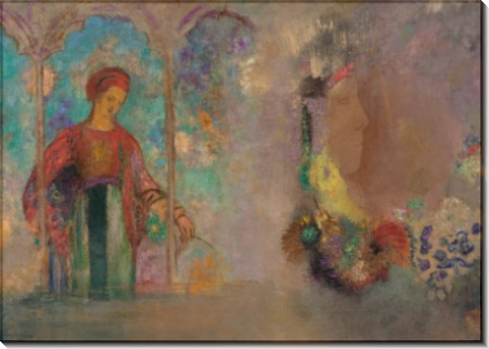 Женщина с цветами в готической аркаде - Редон, Одилон