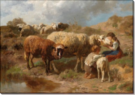 Дети с овцами на водопое - Брайт, Антон