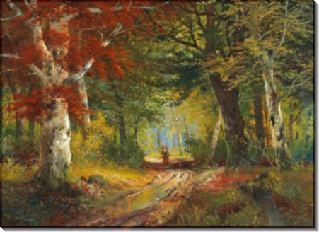 Осенний пейзаж с женщиной, собирающей хворост - Арнеггер, Алоис