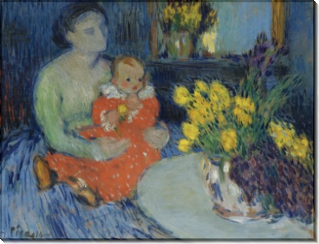 Мать с ребенком и цветы - Пикассо, Пабло