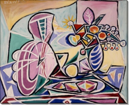 Мандолина и ваза с цветами - Пикассо, Пабло