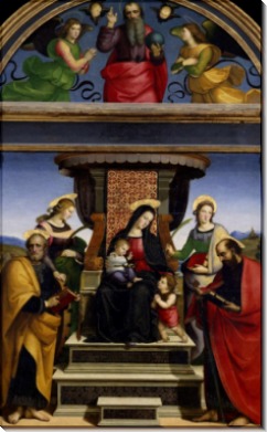 Мадонна с Младенцем на троне со святыми и ангелами - Рафаэль, Санти