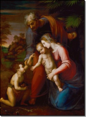 Святое Семейство с маленьким Иоанном Крестителем в пейзаже - Рафаэль, Санти