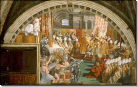 Станца Пожар в Борго: Коронация Карла Великого Папой Львом III на Рождество 799 года - Рафаэль, Санти