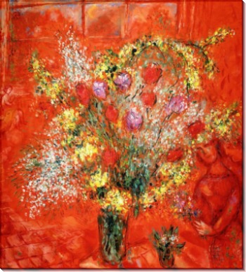 Цветы на красном фоне - Шагал, Марк Захарович