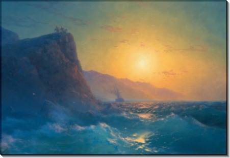 Вид на скалистый берег и бушующее море во время заката - Айвазовский, Иван Константинович