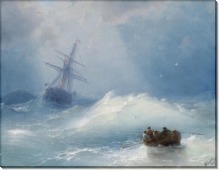 Морской пейзаж с парусным судном и лодкой в бурных волнах - Айвазовский, Иван Константинович