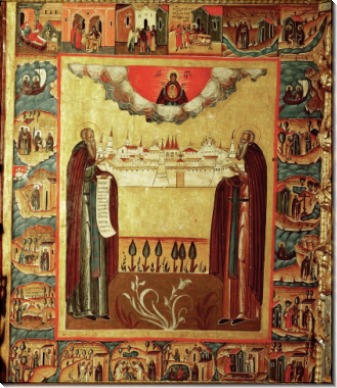 Святые Зосима и Савватий Соловецкие с макетом монастыря в Соловках, ок.1759. 175х115