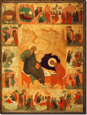Святитель Иоанн Богослов на острове Патмос с житием, ок.1500, 93х71