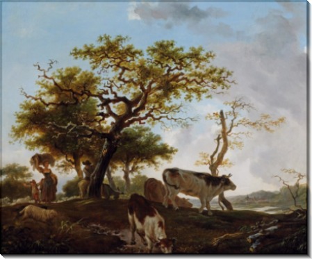 Пейзаж с пастухом и коровами - Фрагонар, Жан Оноре