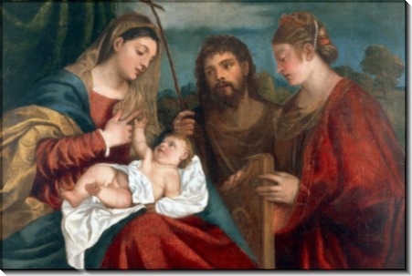 Мадонна с Младенцем, Иоанн Креститель и святая Цецилия - Тициан Вечеллио