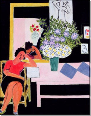 Читающая женщина на черном фоне - Матисс, Анри
