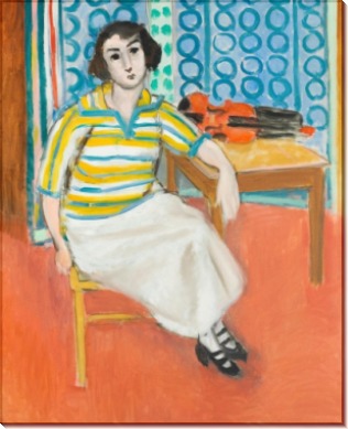 Женщина в полосатом пуловере и скрипка на столе - Матисс, Анри