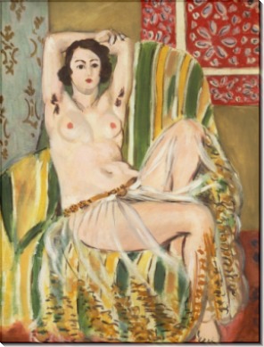 Одалиска, сидящая с поднятыми руками в зеленом полосатом кресле - Матисс, Анри