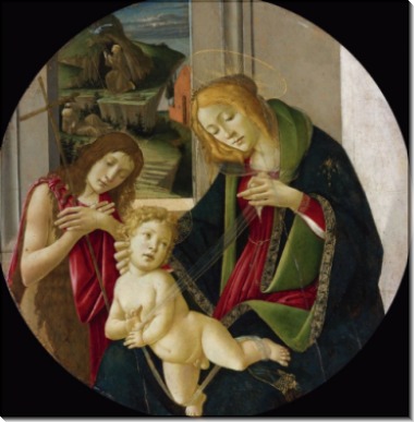 Мадонна с Младенцем, юный Иоанн Креститель и святым Франциском, получающим стигматы - Боттичелли, Сандро