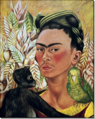 Автопортрет с обезьянкой и попугаем - Кало, Фрида