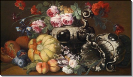 Цветочно-фруктовый натюрморт с двумя декоративными вазами в стиле барокко - Брейгель, Абрахам